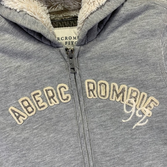 VINTAGE Y2K Abercrombie & Fitch Hoodie Womens Large Faux Fur Lined Zip Up Gray - Picture 5 of 14